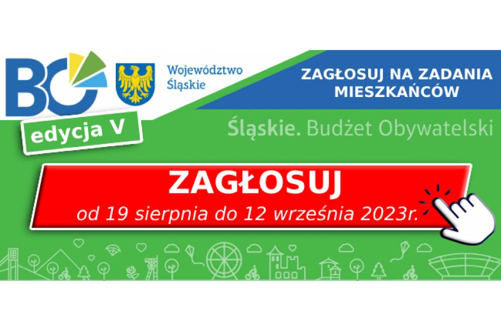 : Grafika promująca głosowanie w V edycji Marszałkowskiego Budżetu Obywatelskiego Województwa Śląskiego.